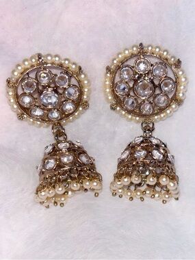 Gold and Pearl Jhumka Earrings - Indian, Pakistani, Desi Jewelry